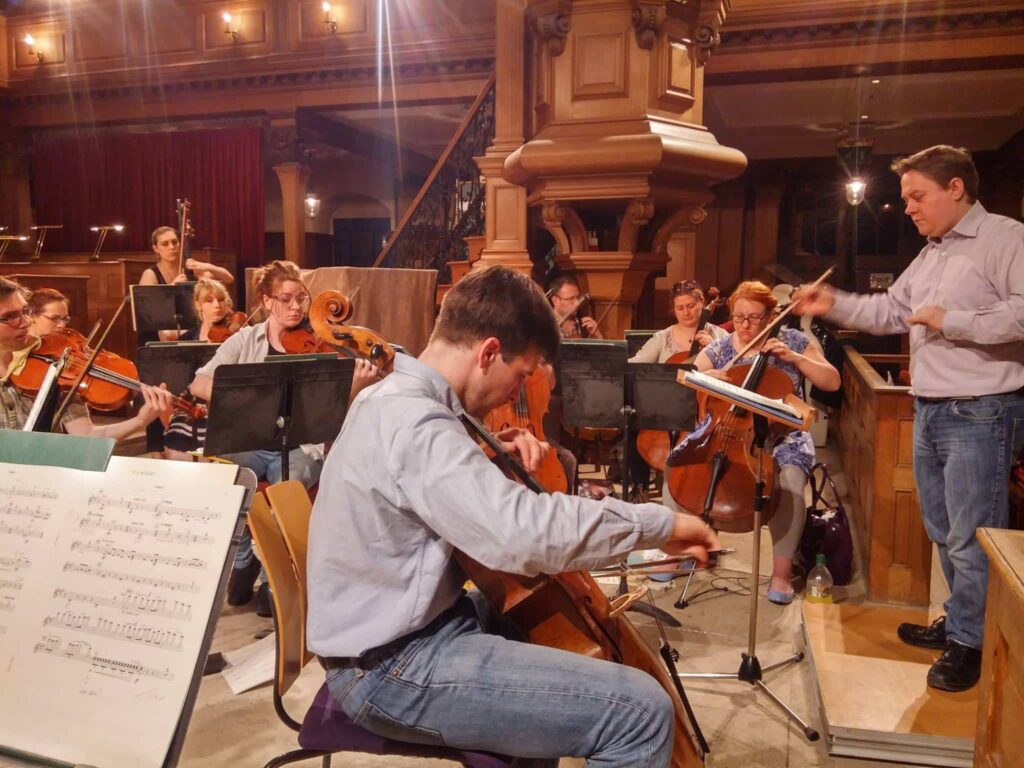 St Paul's Sinfonia ensemble with Andrew Morley after a concert